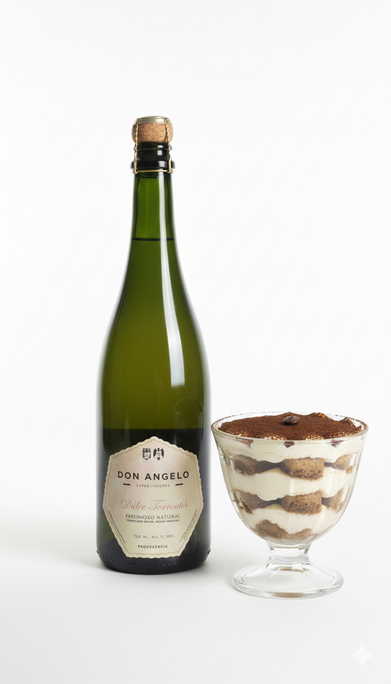 ESPUMANTE BLANCO DULCE TORRONTES CON TIRAMISU